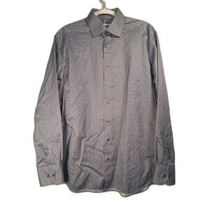 1863 by Eterna Dress Shirt Mens 42 16.5 Blue Gold Luxury Comfort Long Sleeves